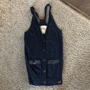 Hollister Navy Long Button Cardigan Vest. Sz S
